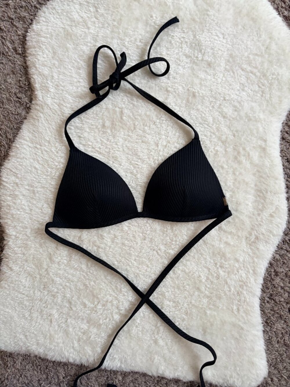 PINK / VS Push-up Triangle Bikini Top, Black, Ribbed